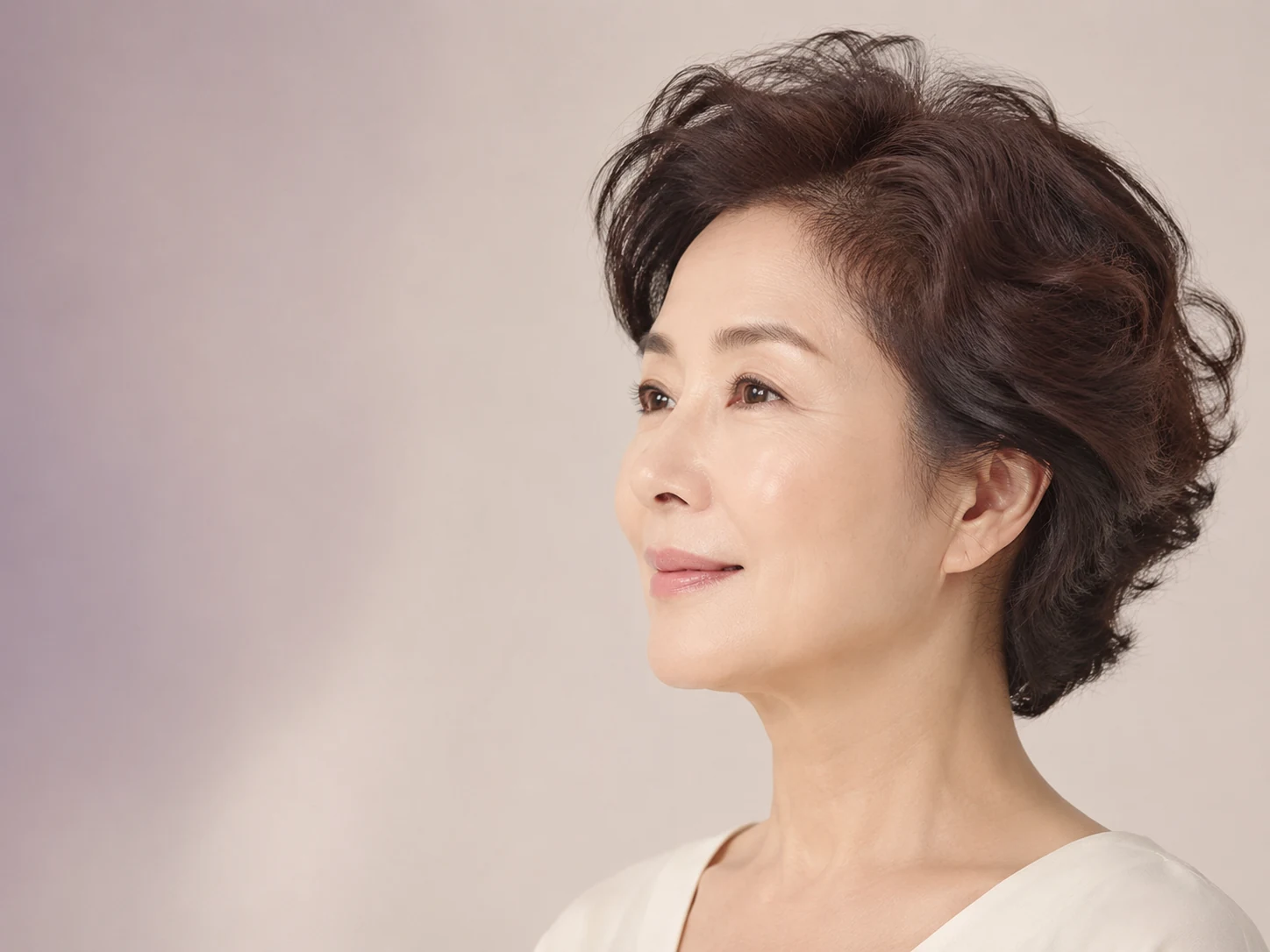 과하지 않게 정돈된 얼굴선과 목선의 중년 여성 연출 이미지